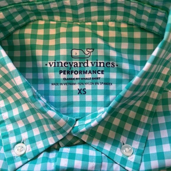 Vineyard Vines Men's Classic Fit Whale Green Gingham Button Down Shirt Size XS - Picture 5 of 5
